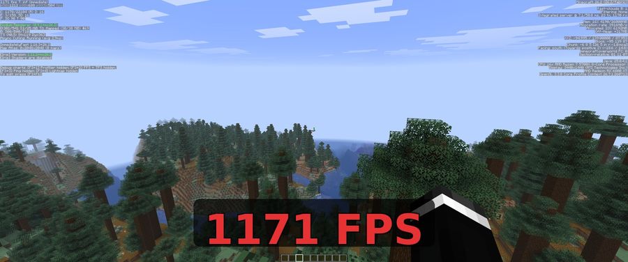 Minecraft F3 debug overlay running Fabulously Optimized, showing 1171 FPS
